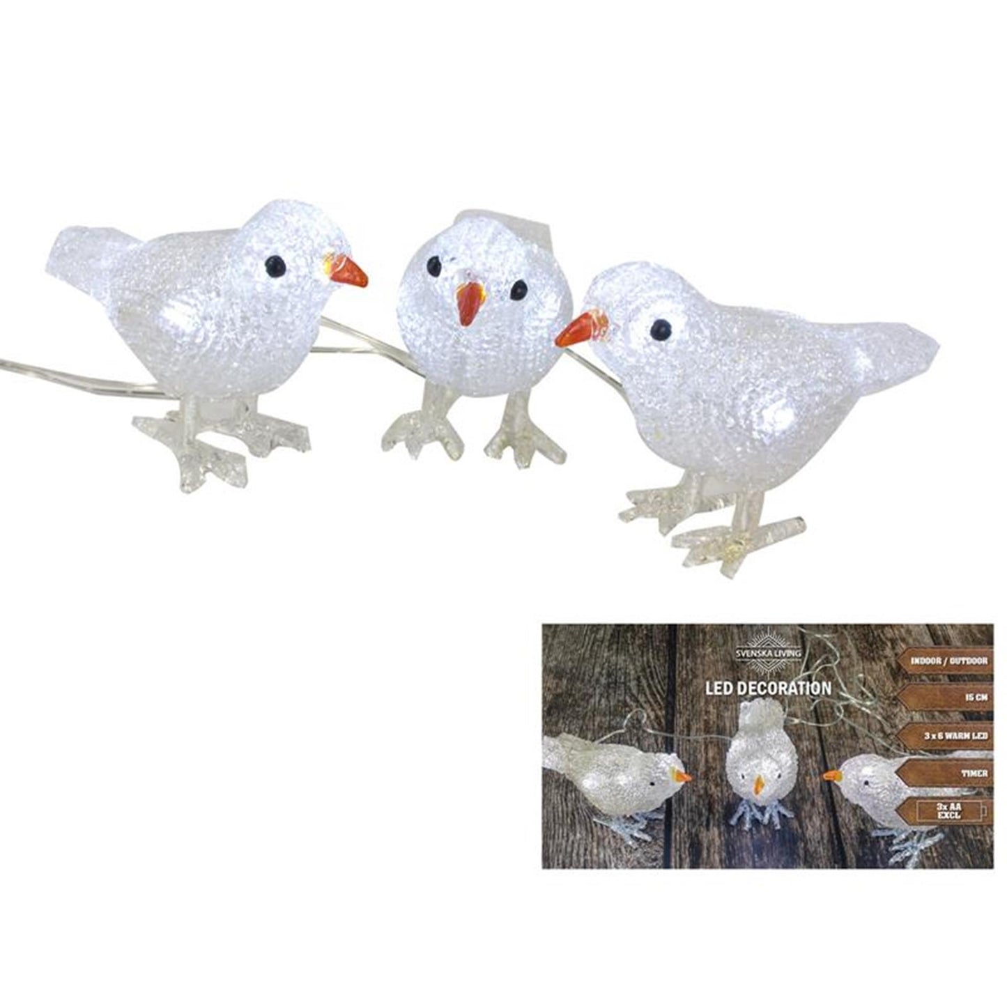 Svenska Living Vogels acryl 15cm x3 warmled ip44