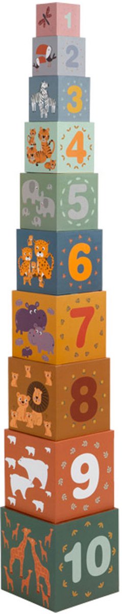 Small Foot - stapelblokken safari karton, 10dlg.