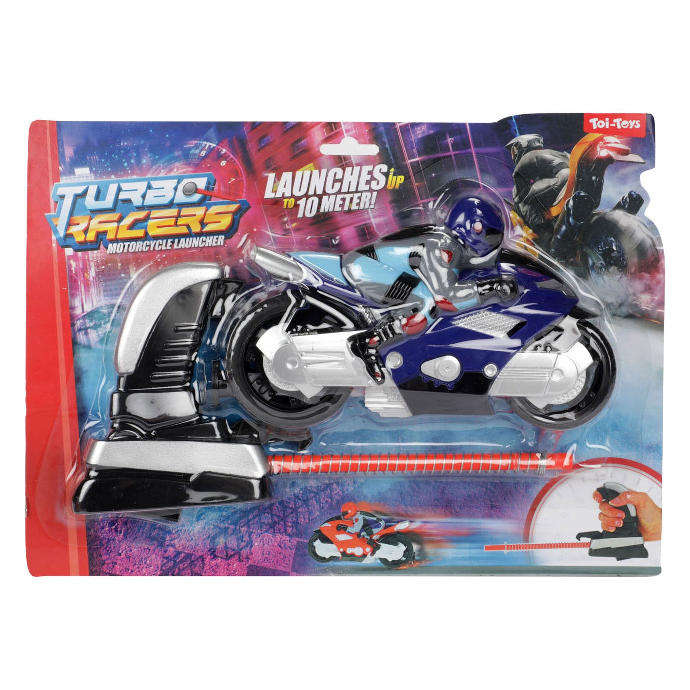 Turbo Racers rijder op motor met afschieter