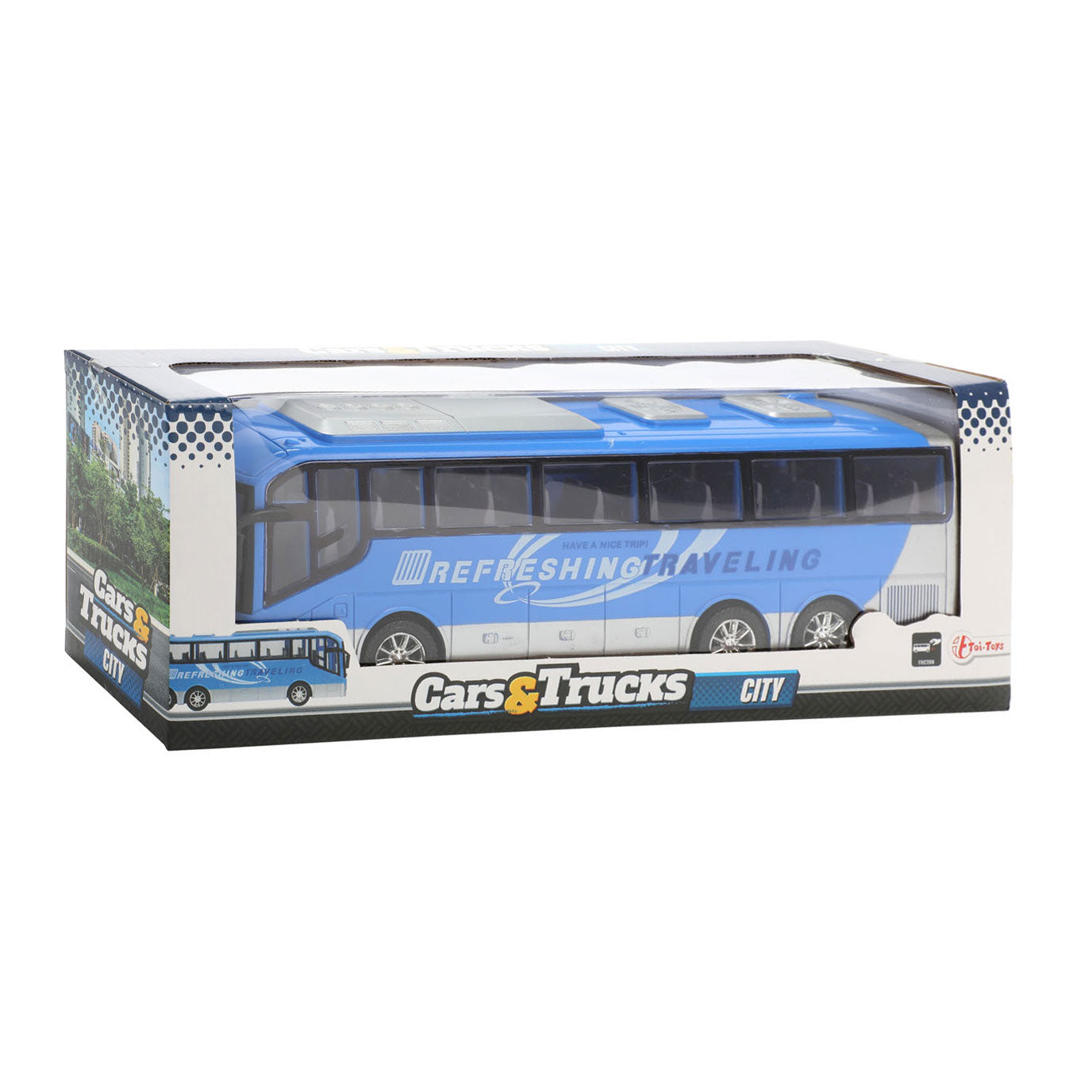 CARS TRUCKS Vehicool reisbus blauw frictie - 32cm