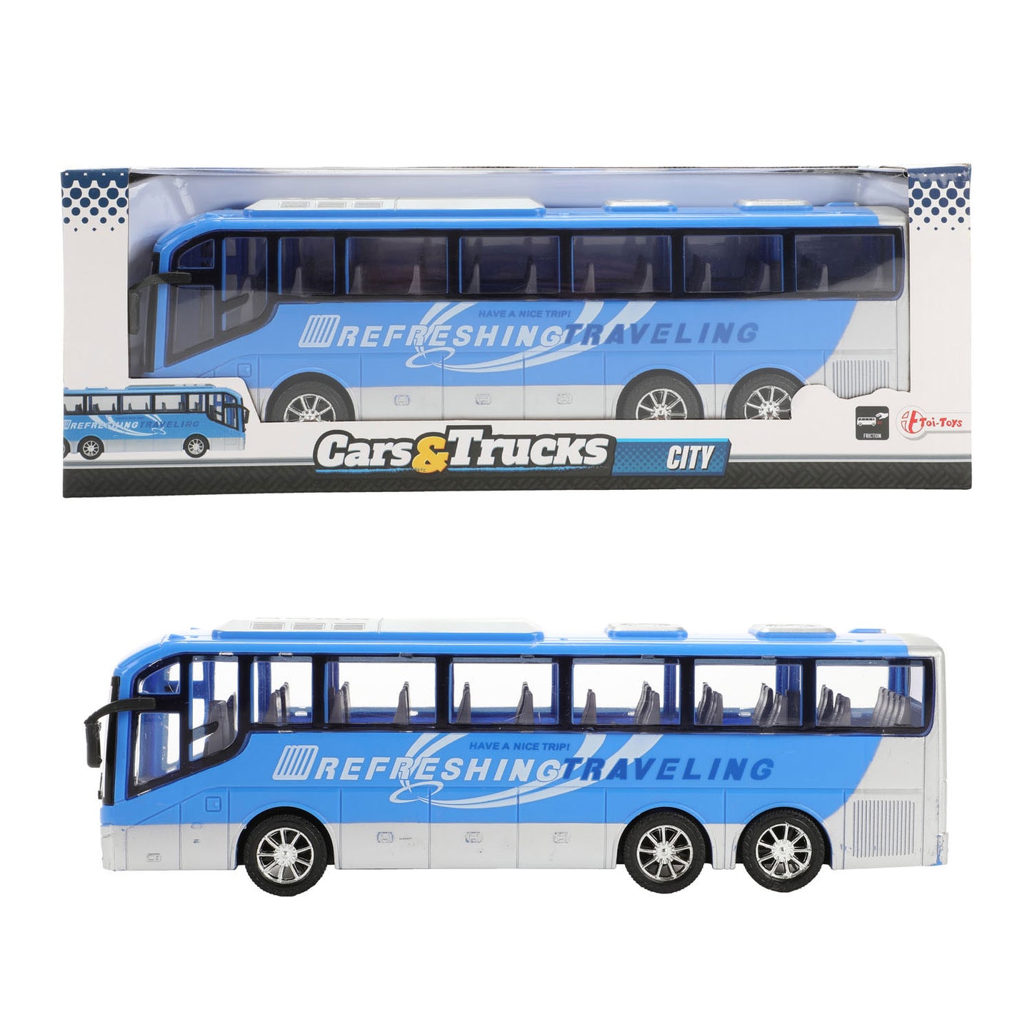 CARS TRUCKS Vehicool reisbus blauw frictie - 32cm