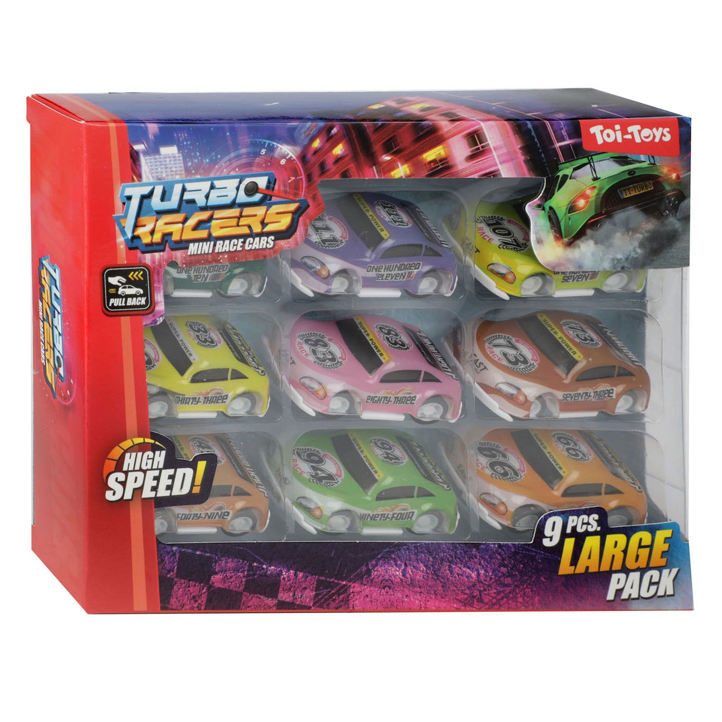 Turbo Racers mini rally pull-backauto's, 9st.