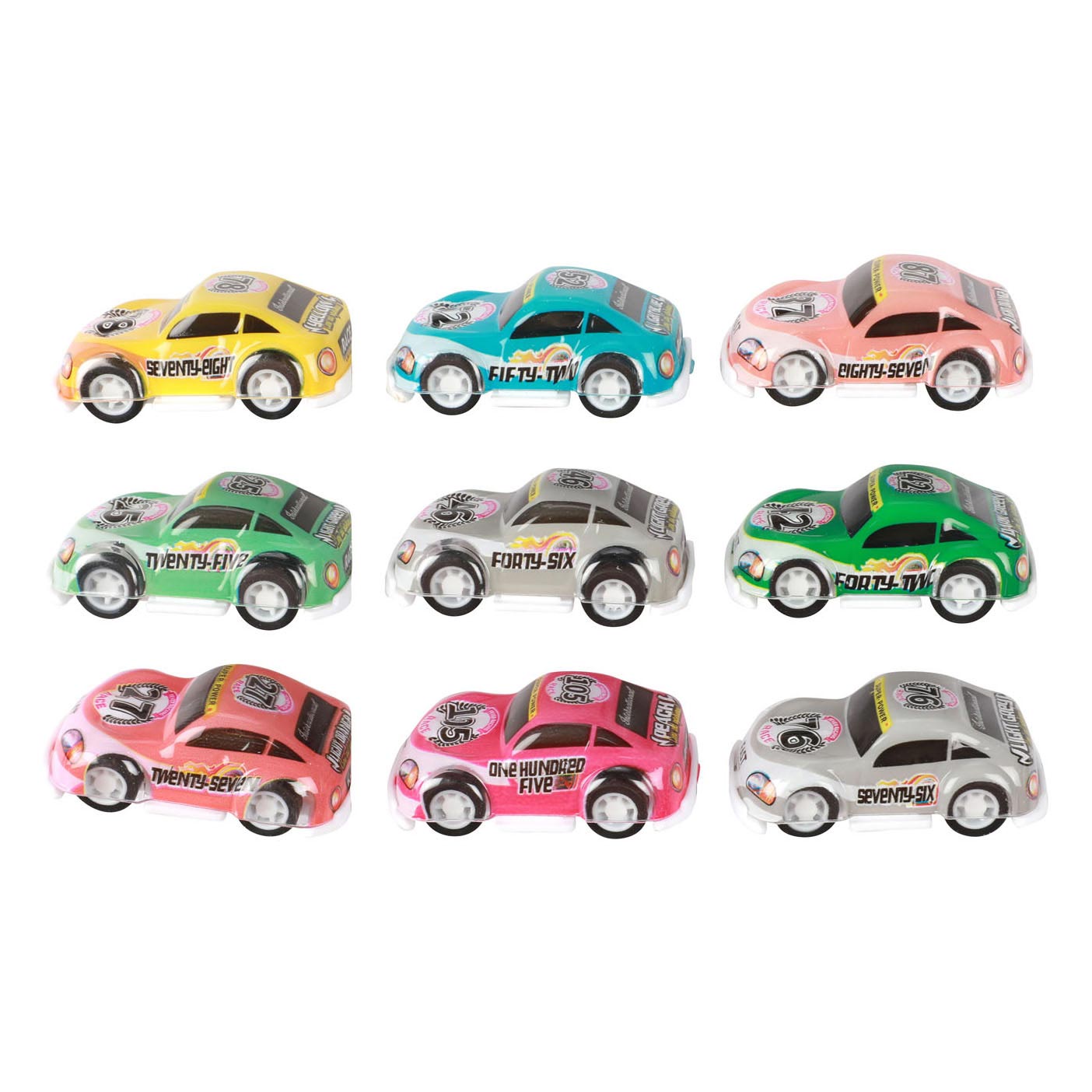 Turbo Racers mini rally pull-backauto's, 9st.