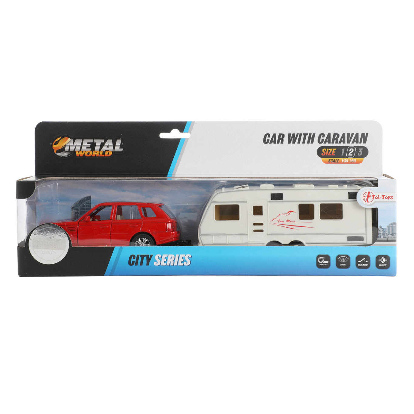 Toi-Toys Metalworld pull-back auto met caravan - 1:48