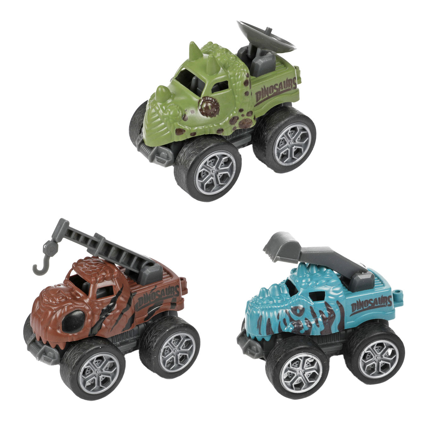 World Of Dinosaurs dinotruck met 3 pull-back auto's