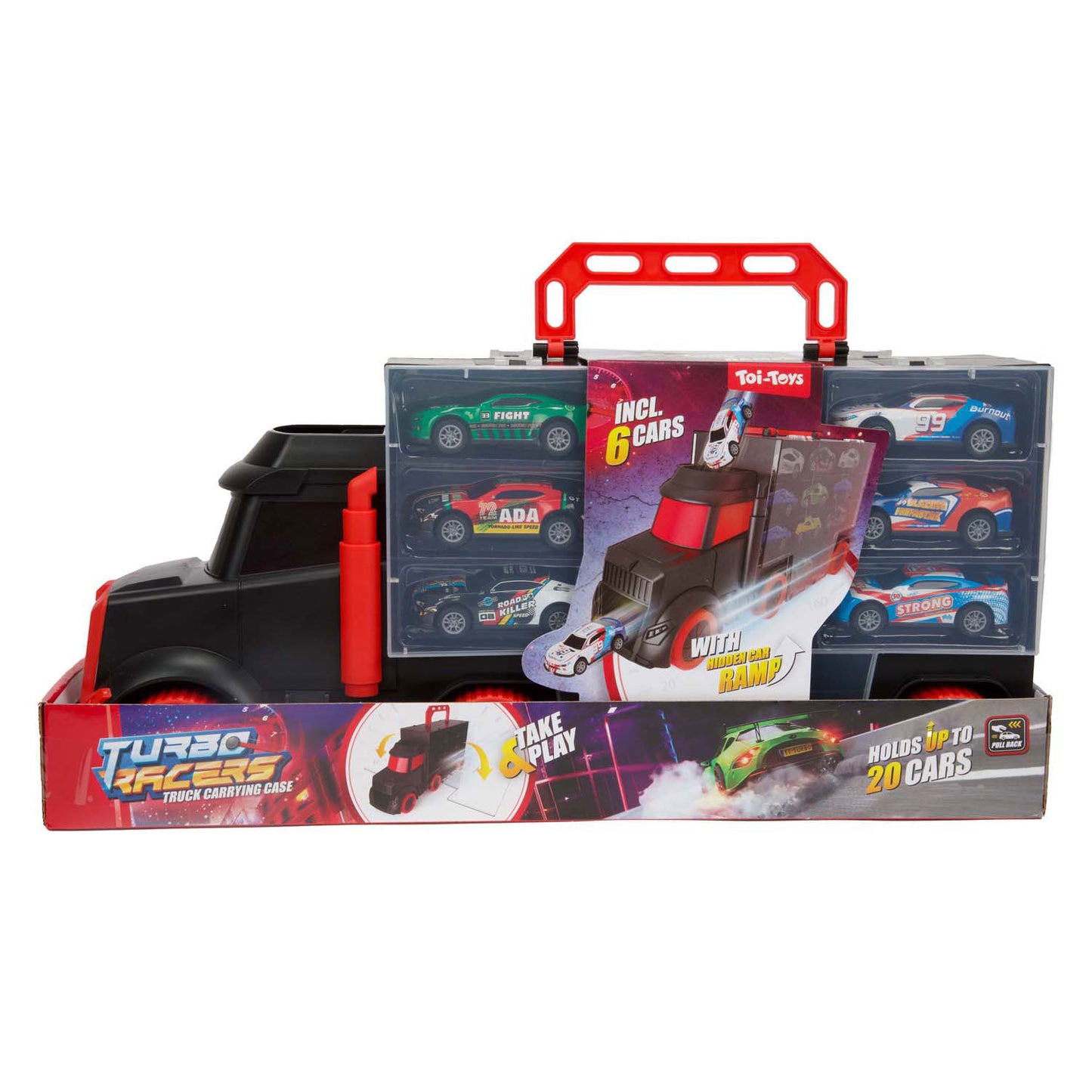 Toi Toy Turbo racers vrachtwagen met 6 pull-back raceauto's