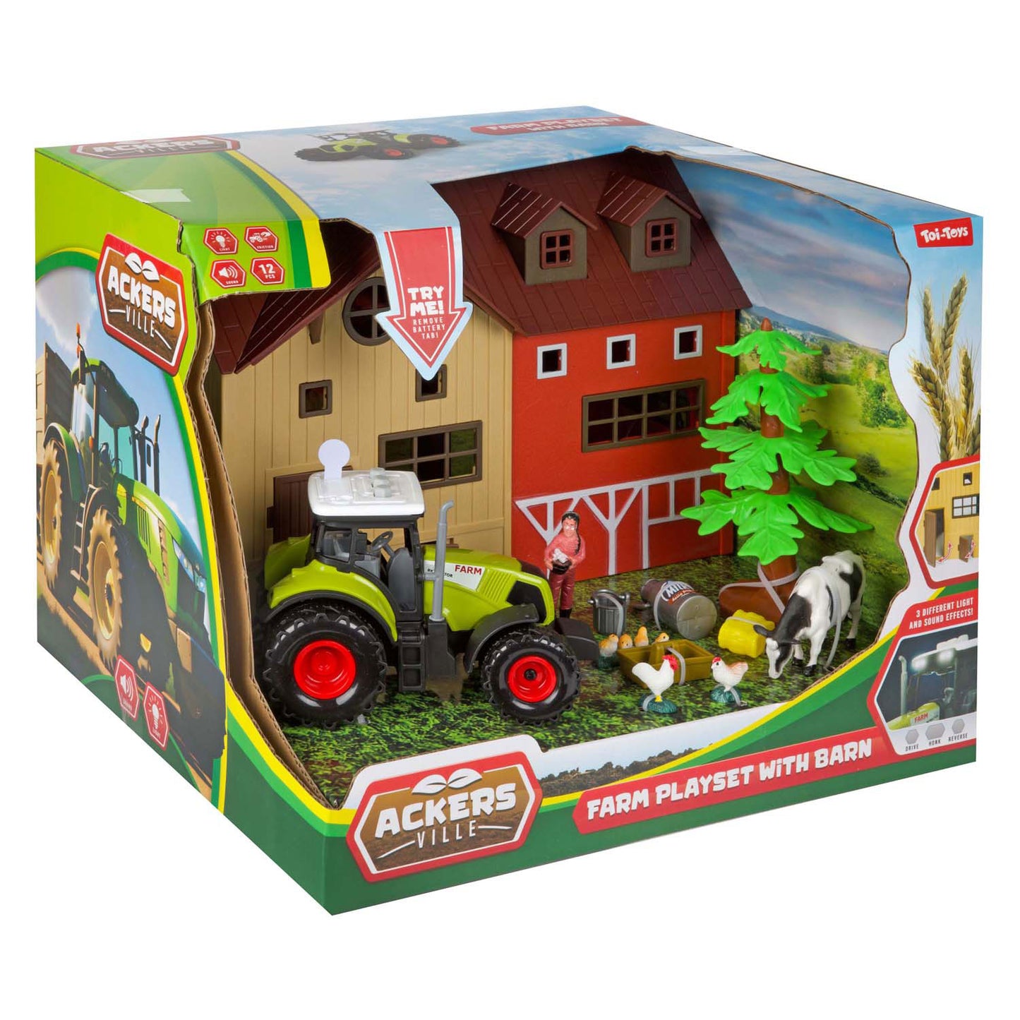 Toi-Toys Ackers ville boerderij met tractor licht en geluid speelset, 12dlg.
