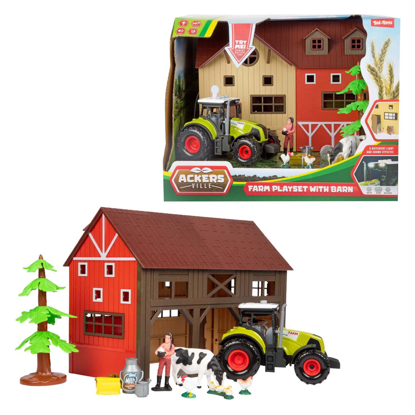 Toi-Toys Ackers ville boerderij met tractor licht en geluid speelset, 12dlg.