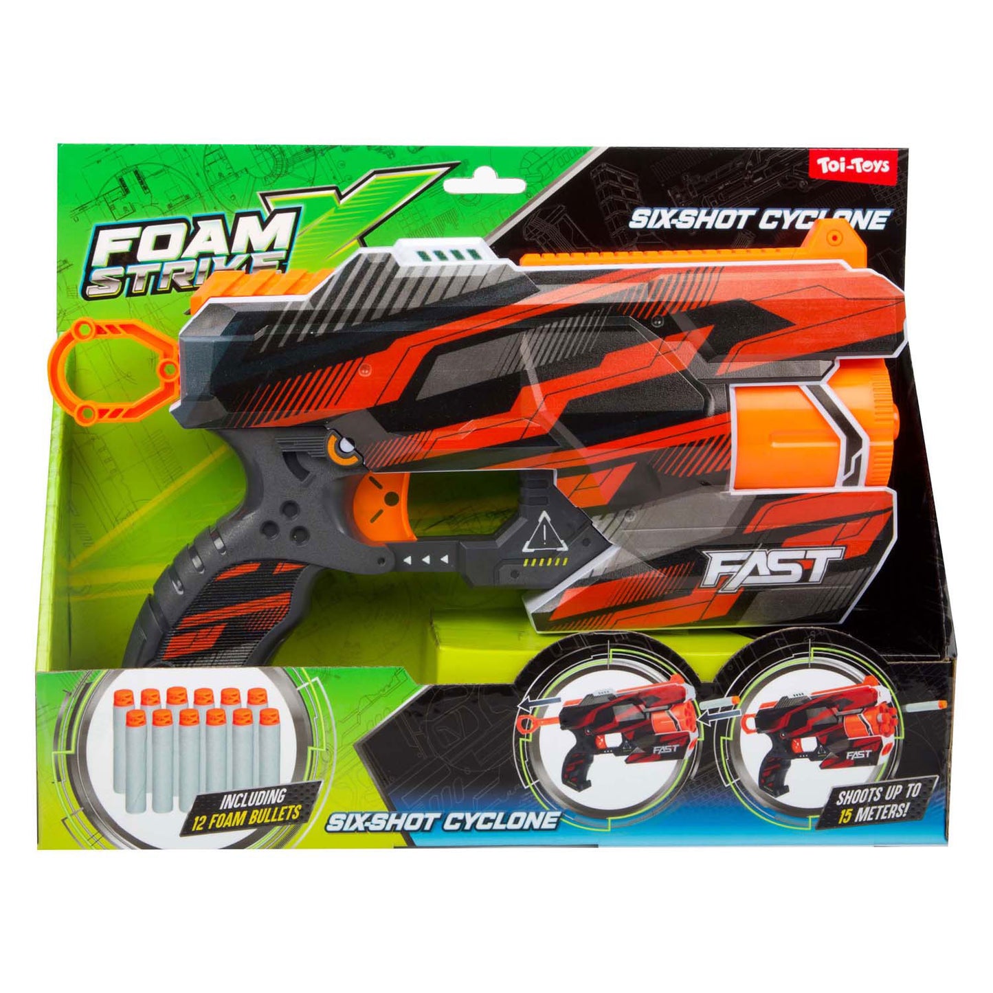 Toi-Toys Foam strikex afschietpistool six-shot cyclone met 12 foampijlen