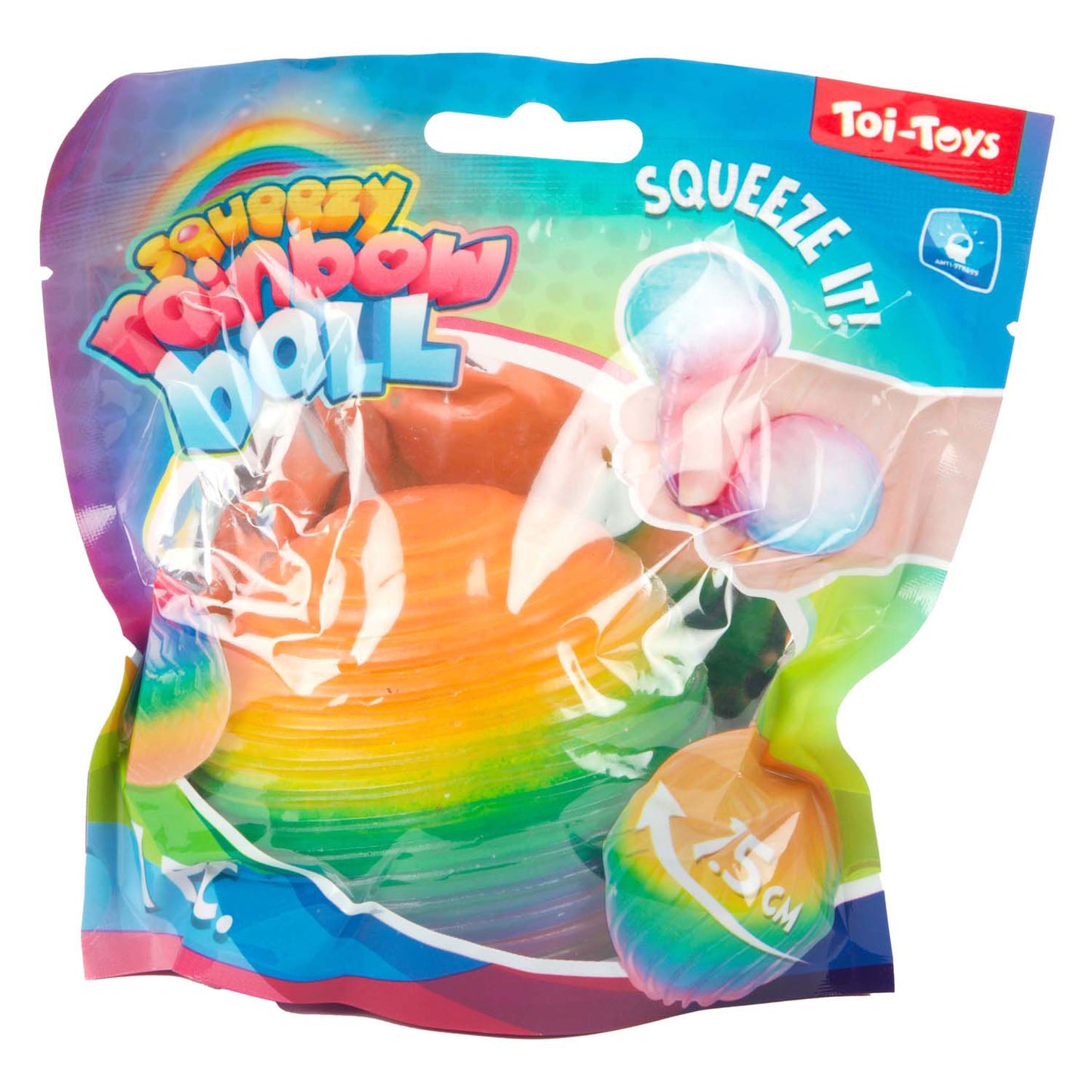 Toi-Toys Fun knijpbal rainbow ribbing foam 7cm