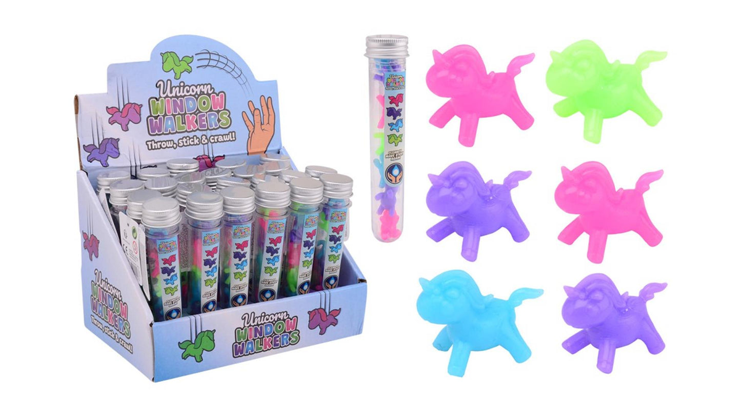 Johntoy Sticky eenhoorn raamlopers in koker, 6st