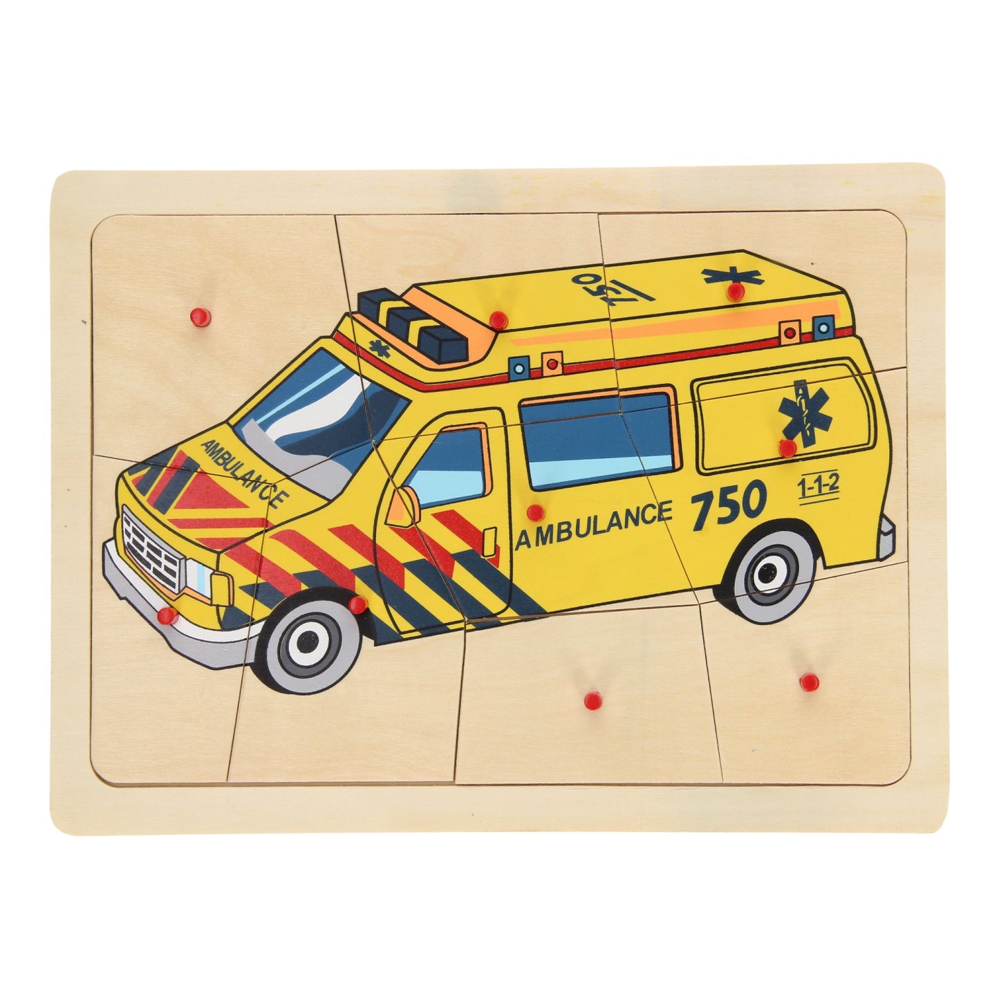 Playwood Houten noppenpuzzel ambulance, 9st.