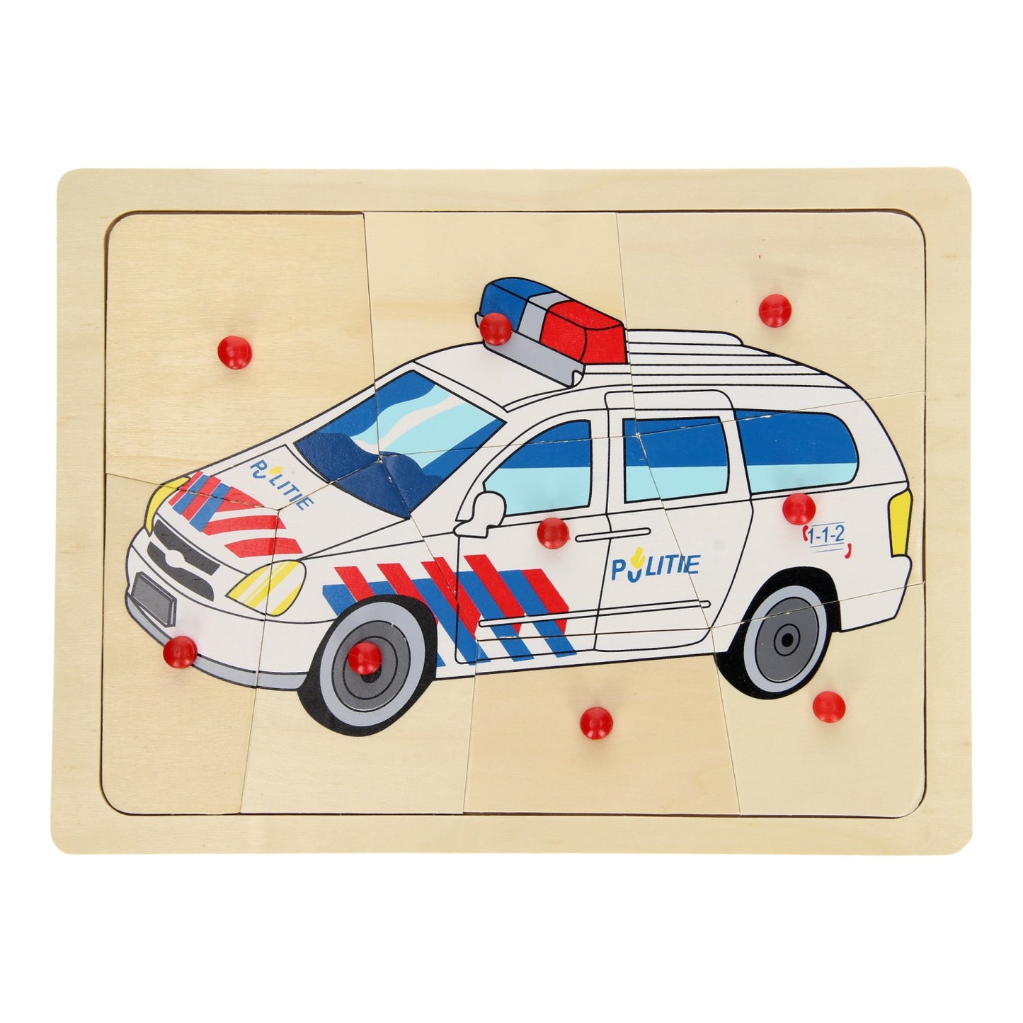 Playwood Houten noppenpuzzel politie, 9st.