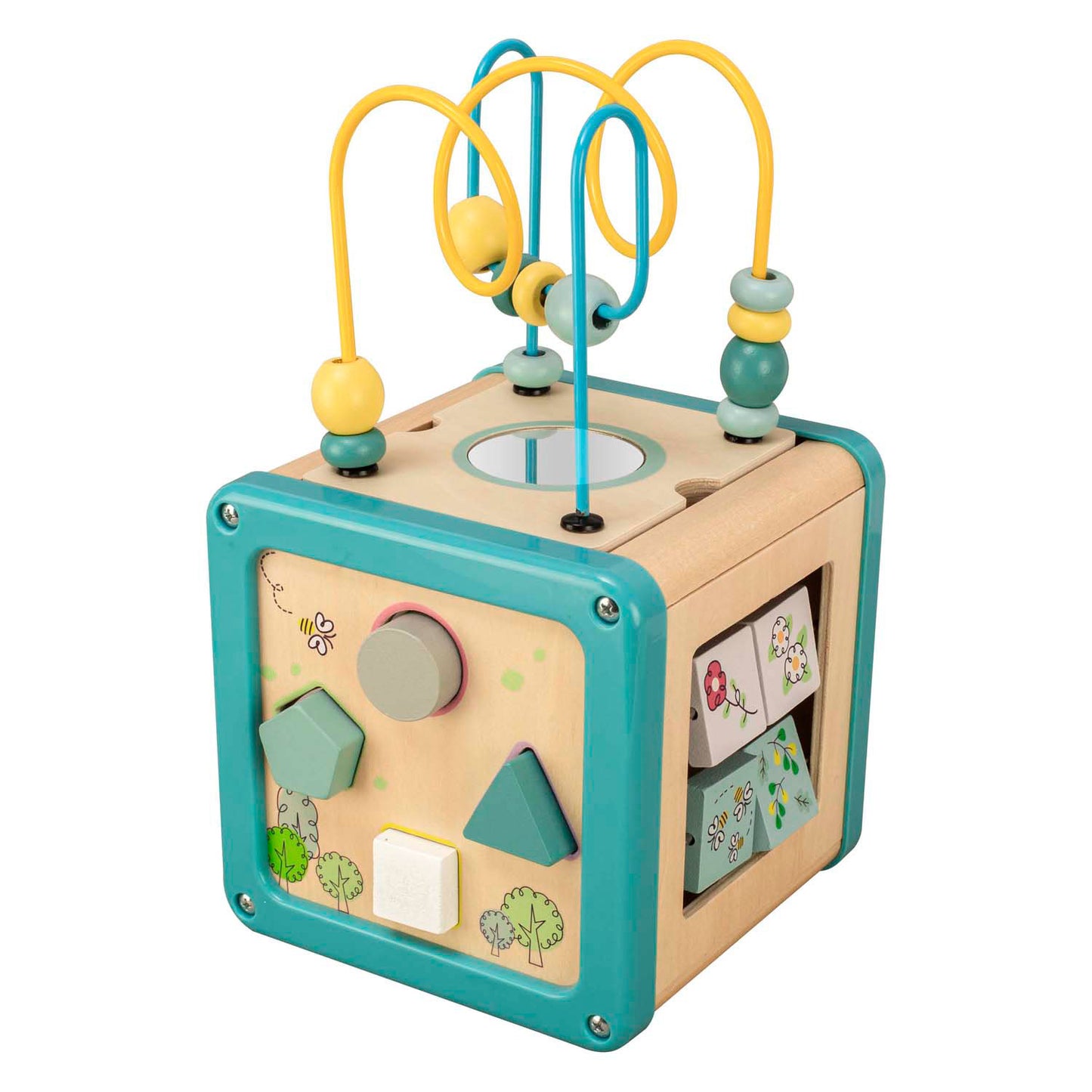 Playwood Houten activiteiten kubus met kralenframe