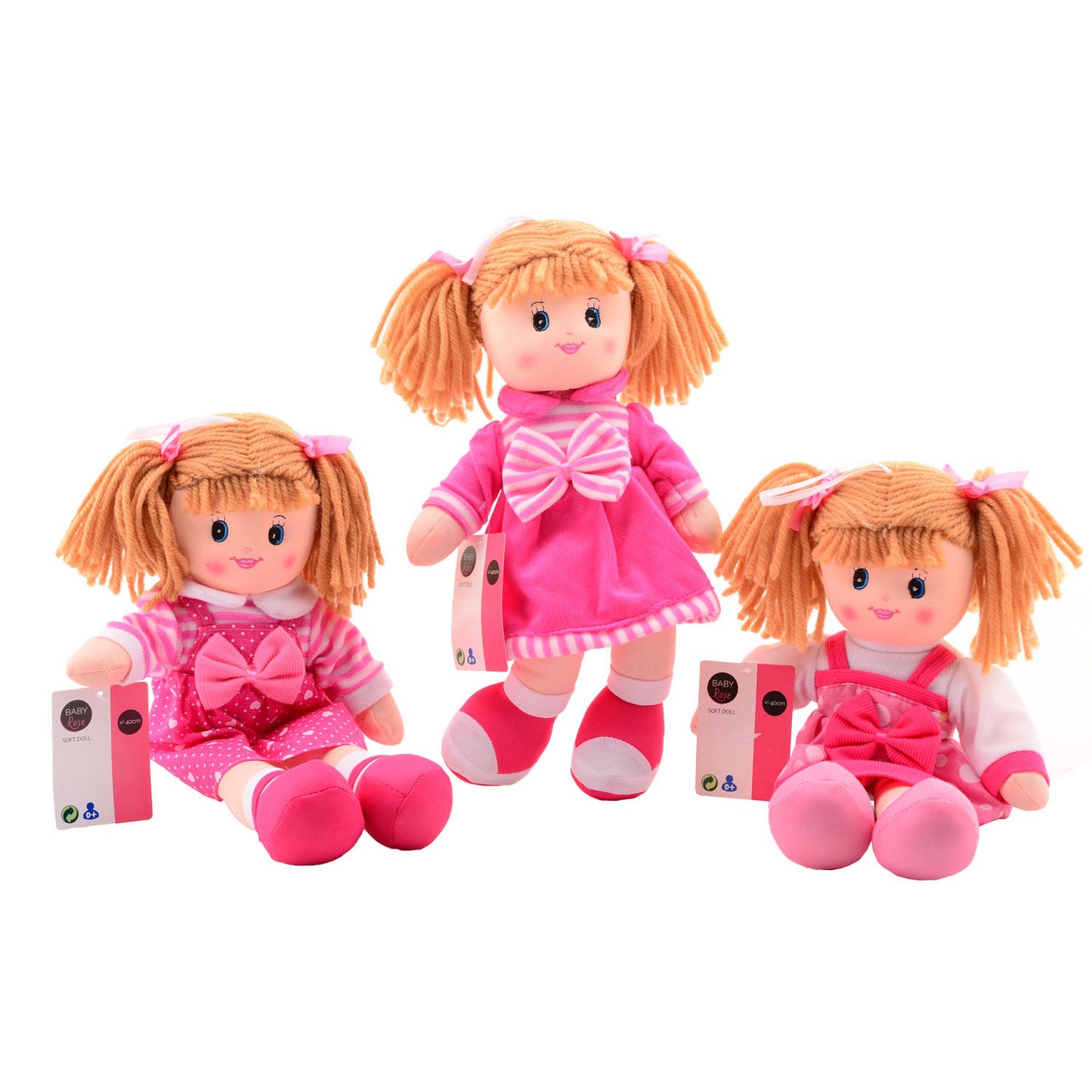 Johntoy Baby rose lappenpop roze, 40cm