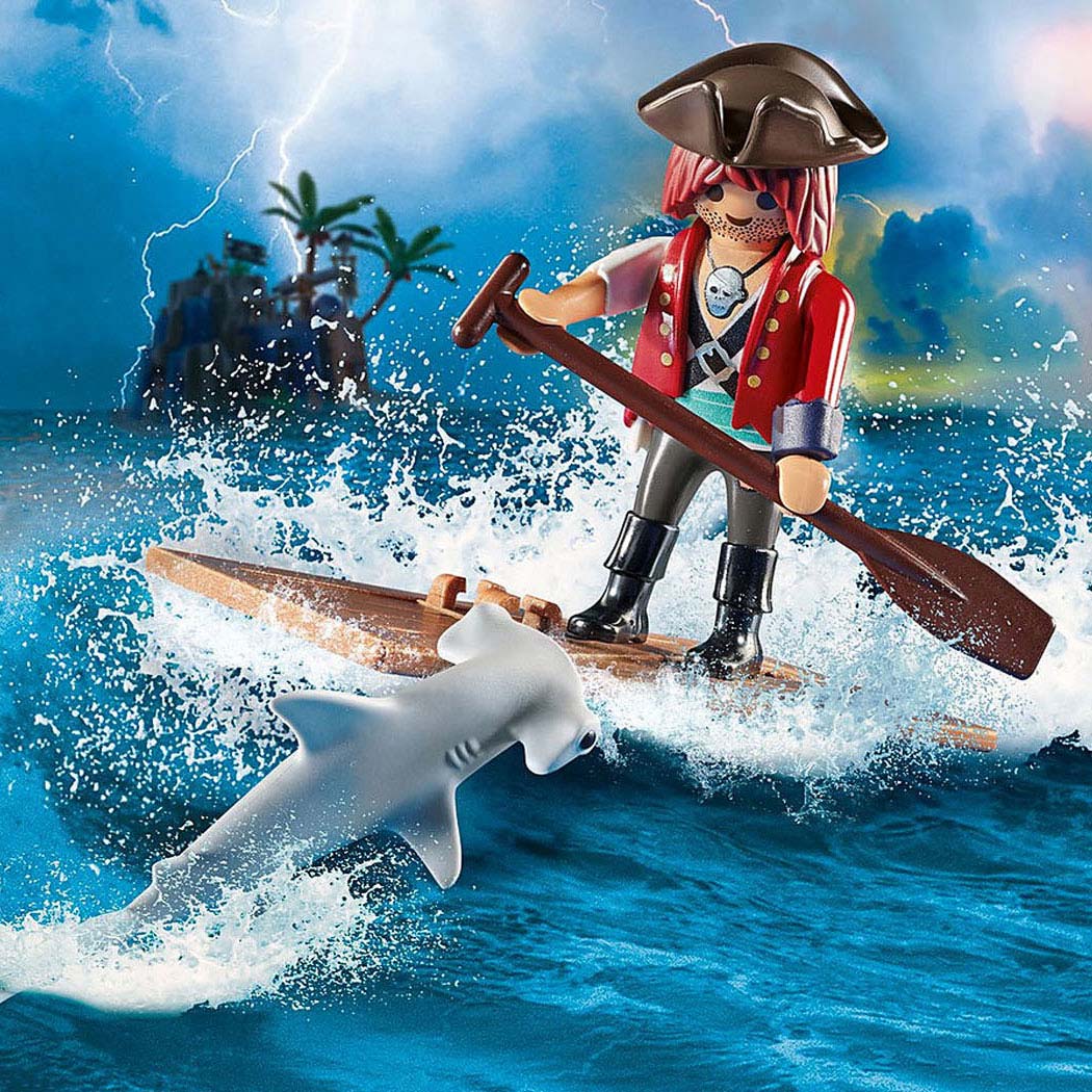 Playmobil pirates piraat met vlot en hamerhaai - 70598