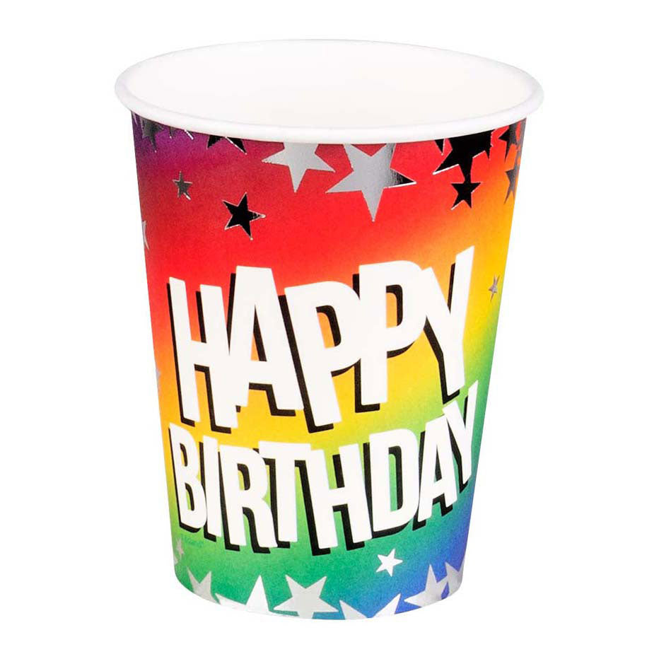 Boland Papieren bekers happy birthday 210ml, 10st.