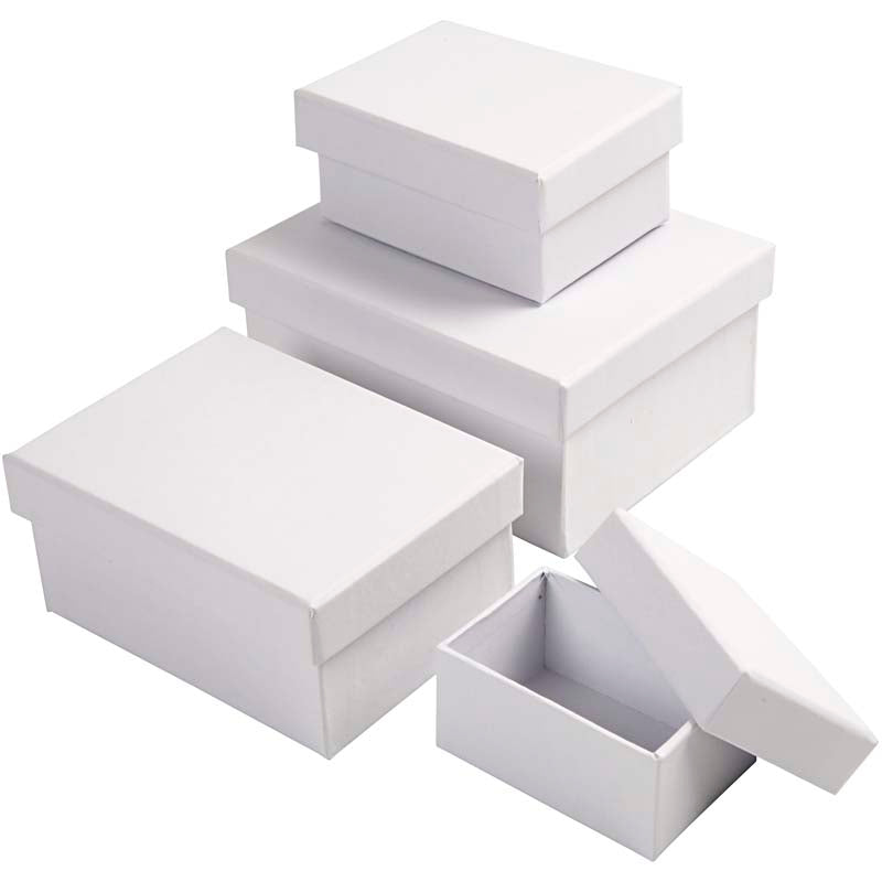 Creativ Company Https: www.cchobby.nl rechthoekige-dozen-afm-7-5x5x3-5-9-5x7x4-5-11-5x8-5x5-5-14x11x6-5-cm-wit-4-stuk-1-set