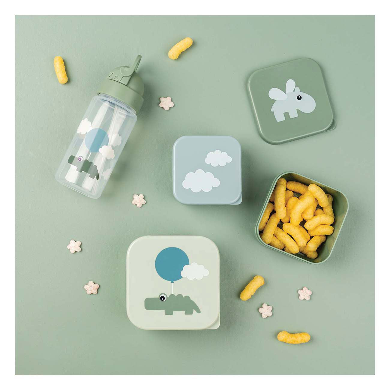 Done By Deer snackbox blije wolken groen, 3st.