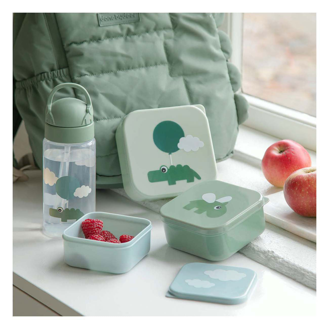Done By Deer snackbox blije wolken groen, 3st.