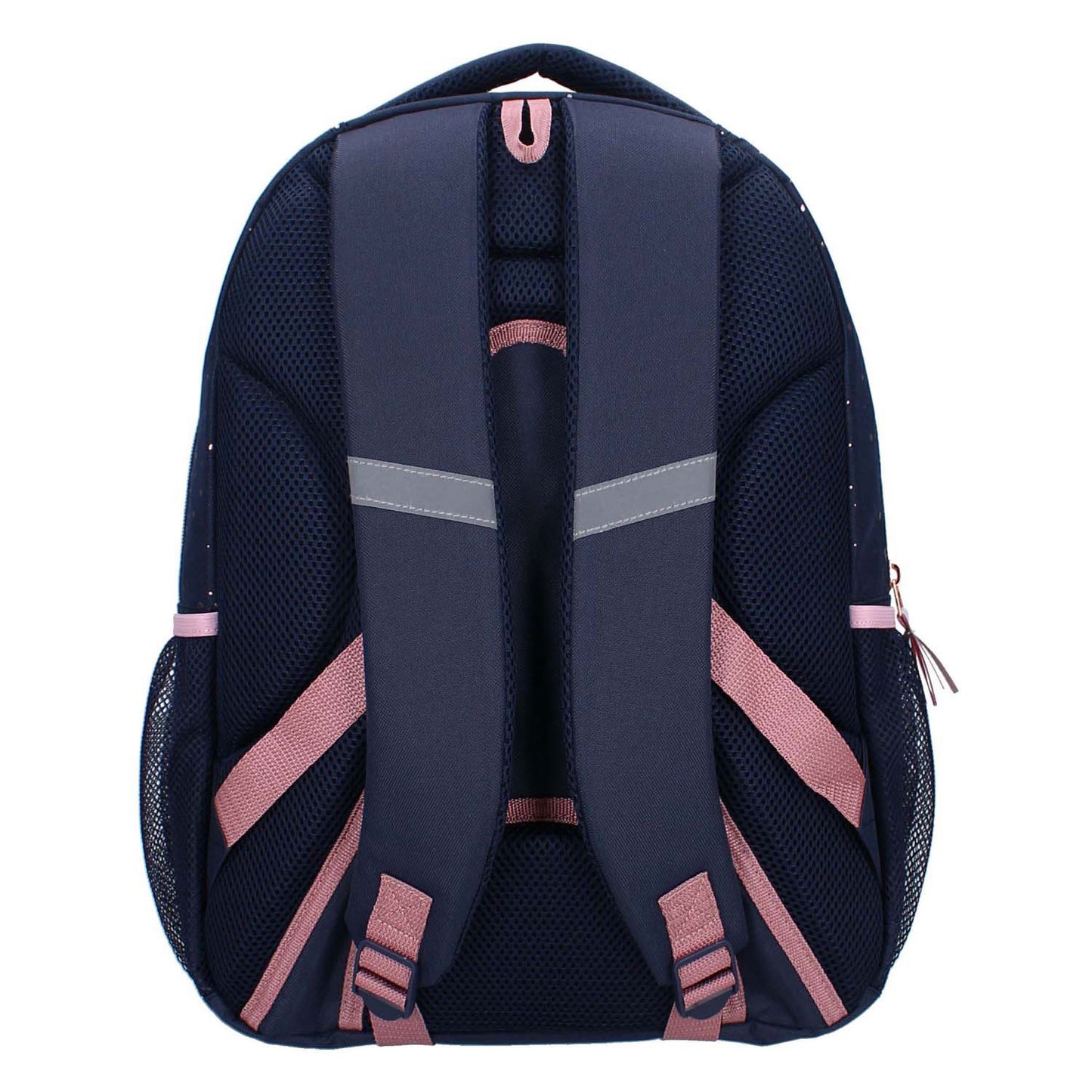 Milky Kiss rugzak divine days donkerblauw met roze stippen, 3-vaks