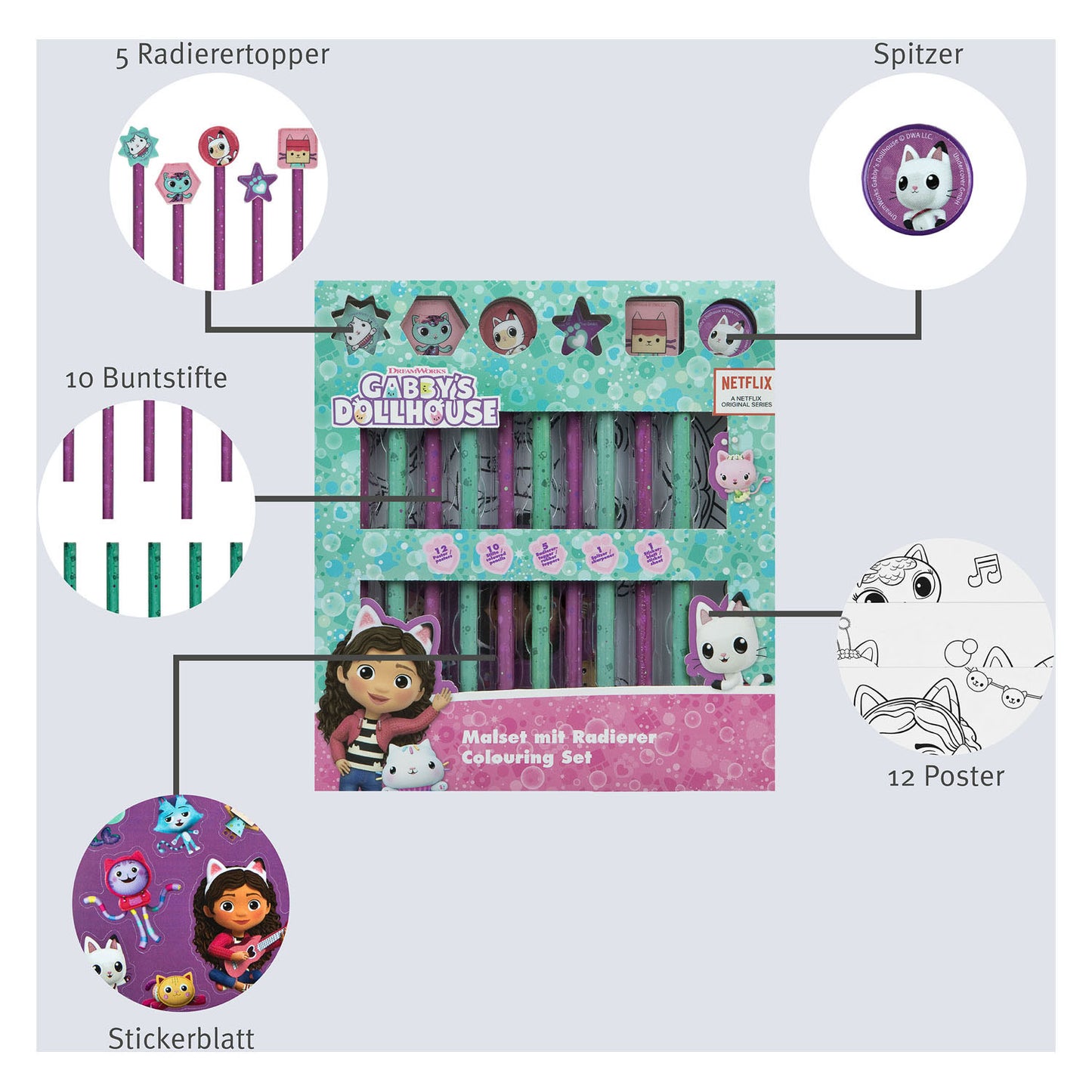 Undercover Kleurset met gummen gabby's poppenhuis, 29dlg.