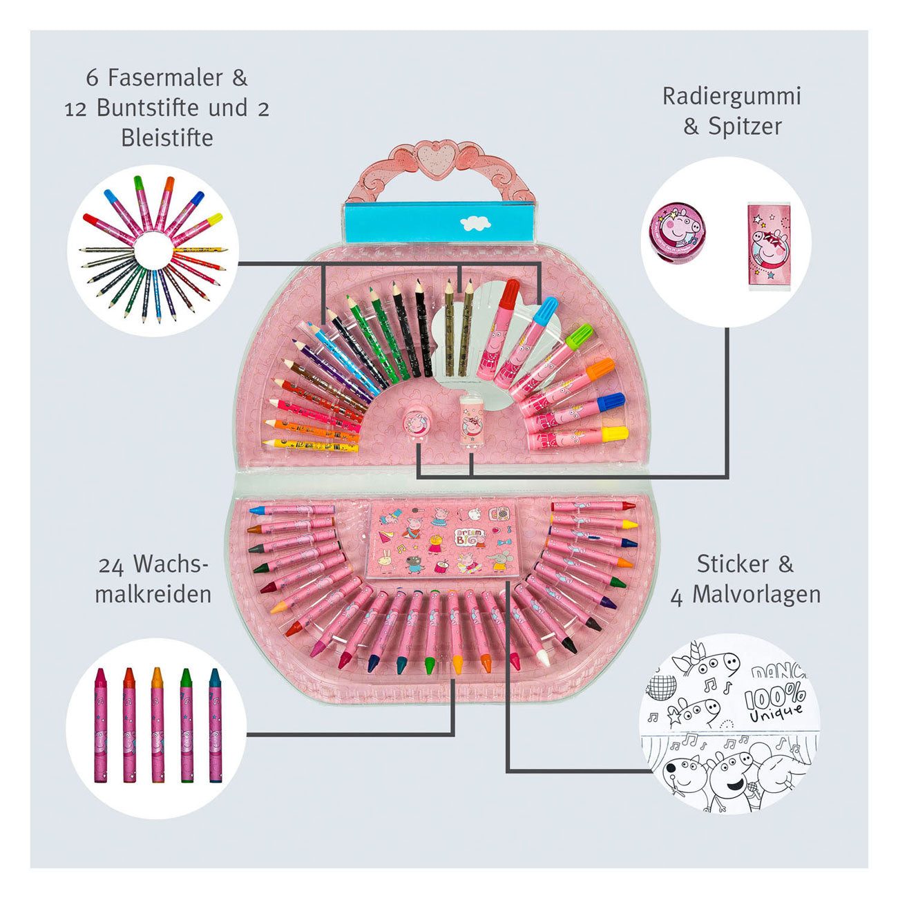 Undercover Kleurkoffer peppa pig, 51dlg.