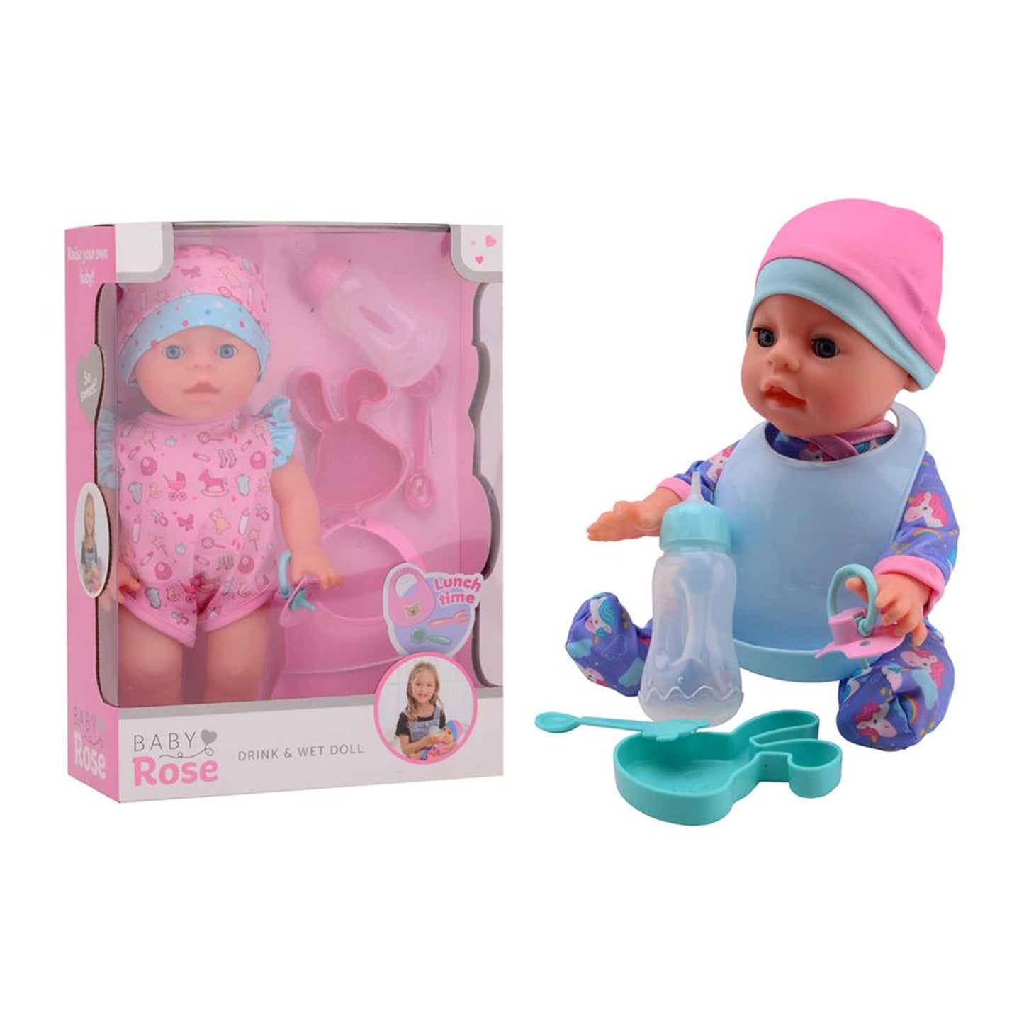 Johntoy John toy baby rose drink + plaspop 30 cm