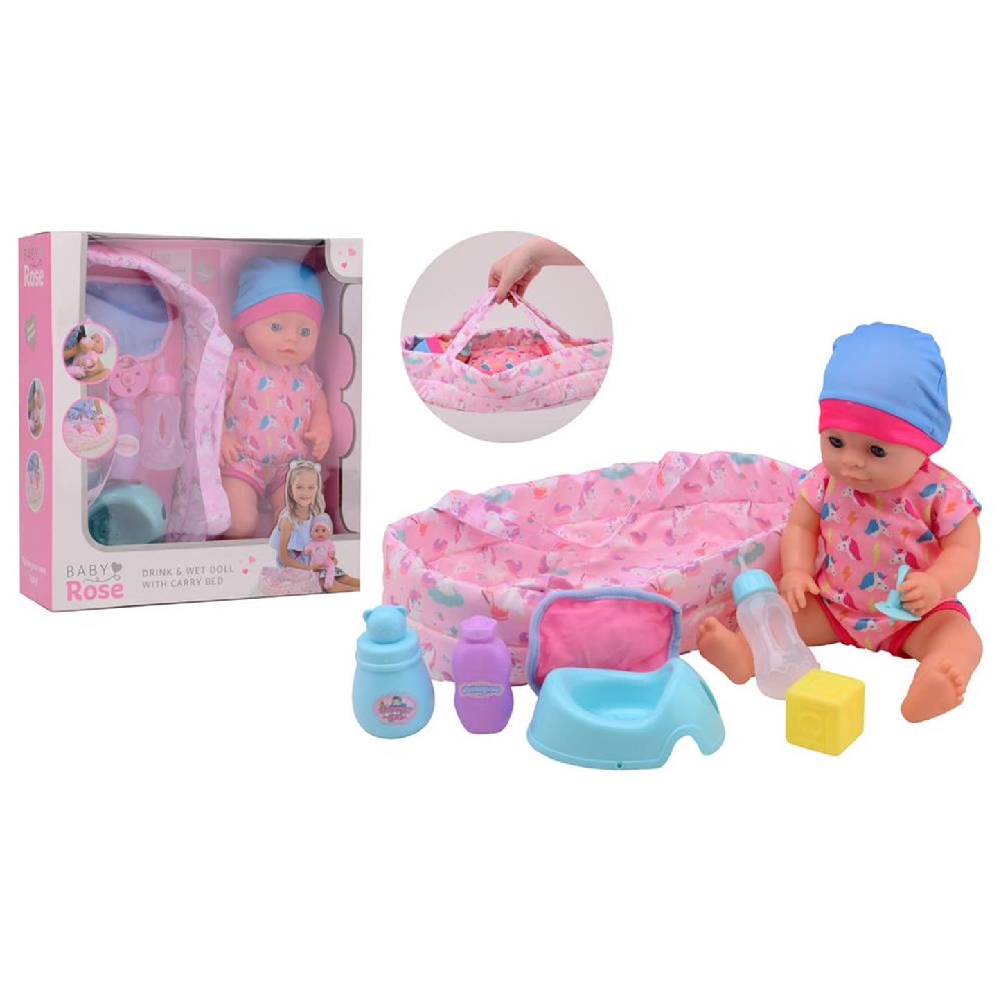 Johntoy John toy baby rose drink + plaspop 35cm