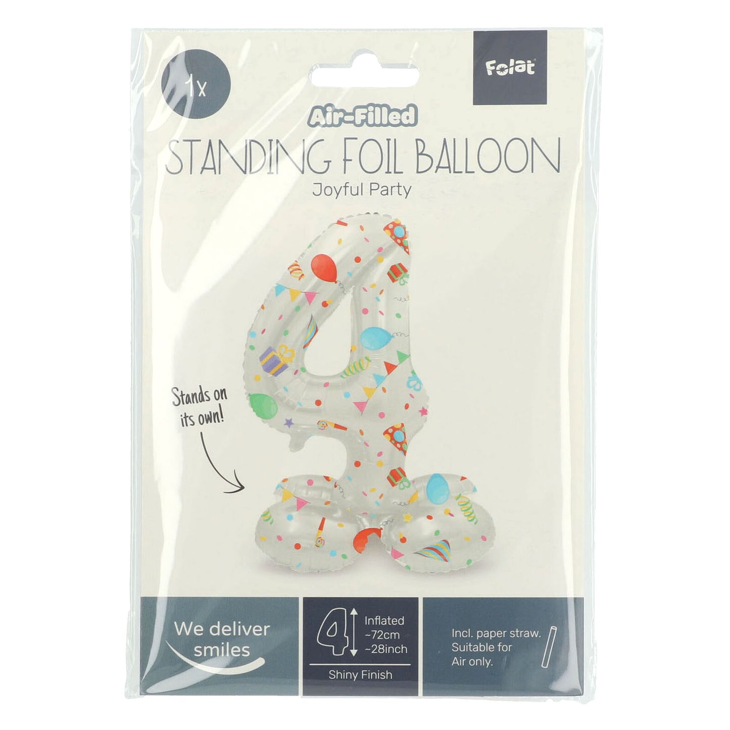 Folat BV Staande folieballon joyful party cijfer 4 -72cm