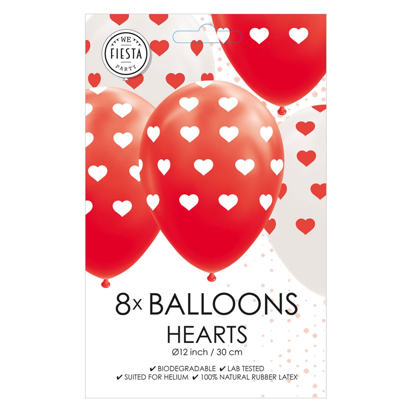 Globos Ballonnen hartjes rood wit 30cm, 8st.