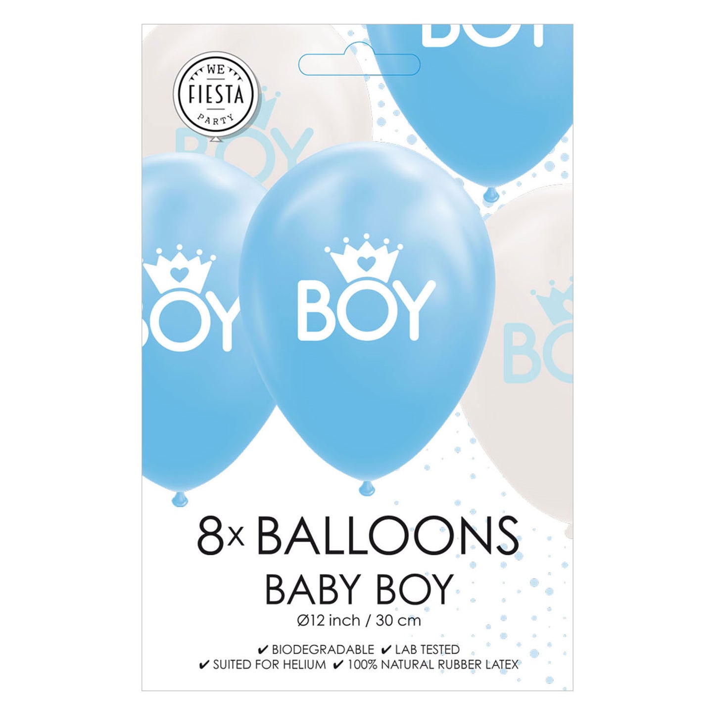 Globos Ballonnen zoon baby blauw wit 30cm, 8st.