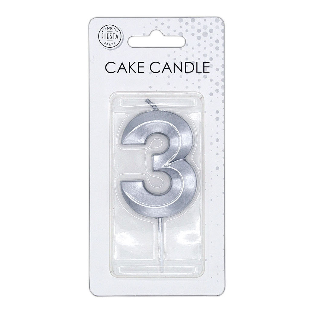Globos Taartkaars 6cm metallic zilver no.3