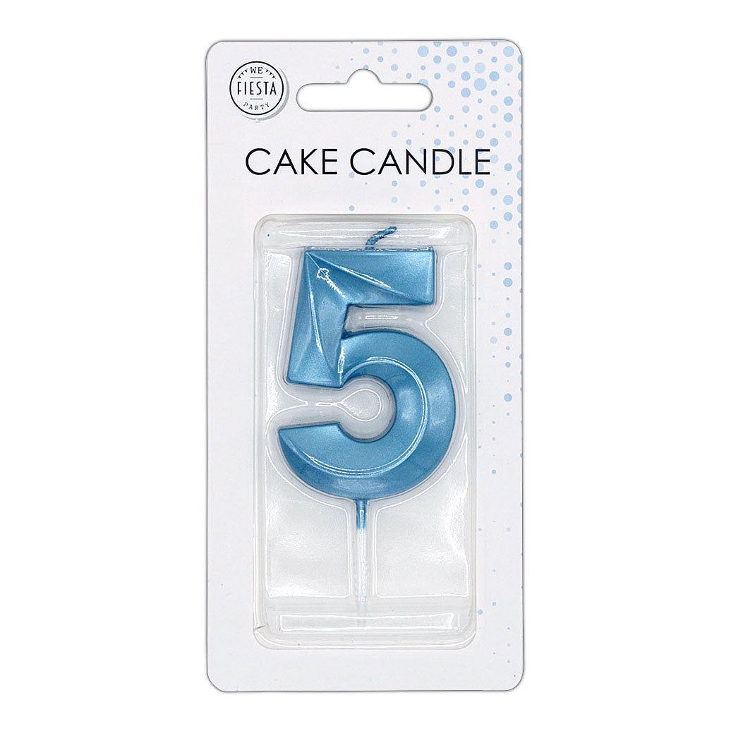 Globos Taartkaars 6cm metallic licht blauw no. 5