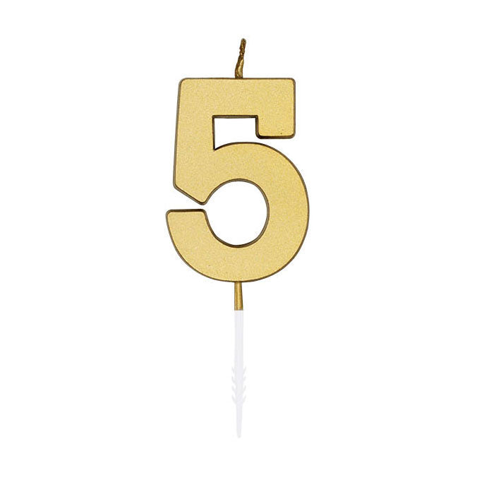 Globos Taartkaars 4,5cm metallic goud no. 5