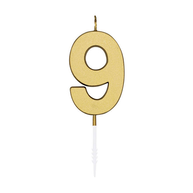 Globos Taartkaars 4,5cm metallic goud no. 9