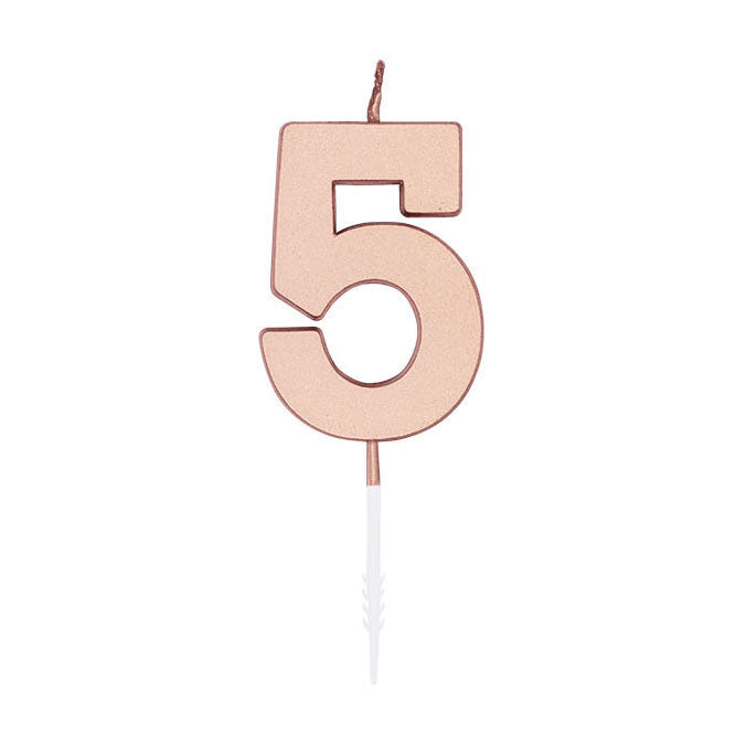 Globos Taartkaars 4,5cm metallic rose goud no. 5