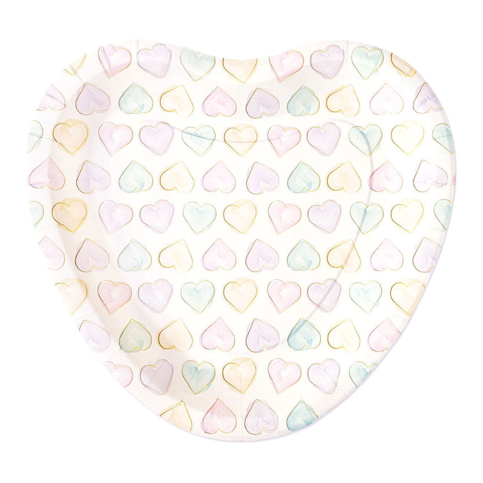 Globos Papieren borden 23cm hartvormig watercolors hearts - 8st.