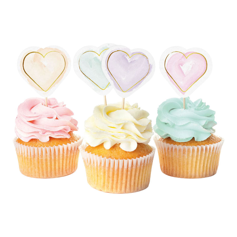 Globos Taartprikkers watercolors hearts - 12st.