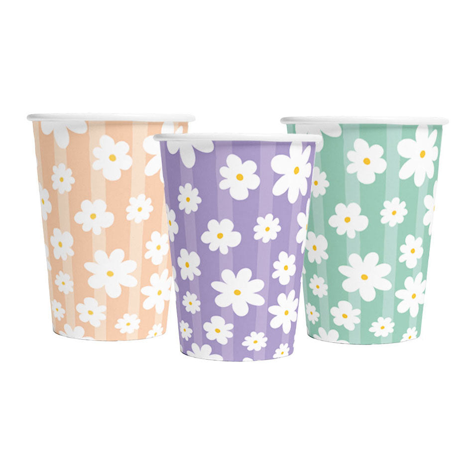 Globos Papieren bekers 210ml madeliefjes - 8st.