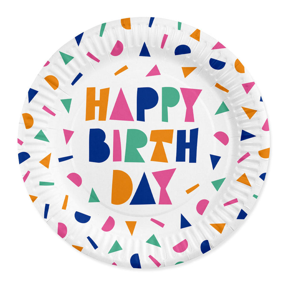 Globos Papieren borden 23cm happy birthday - 8st.