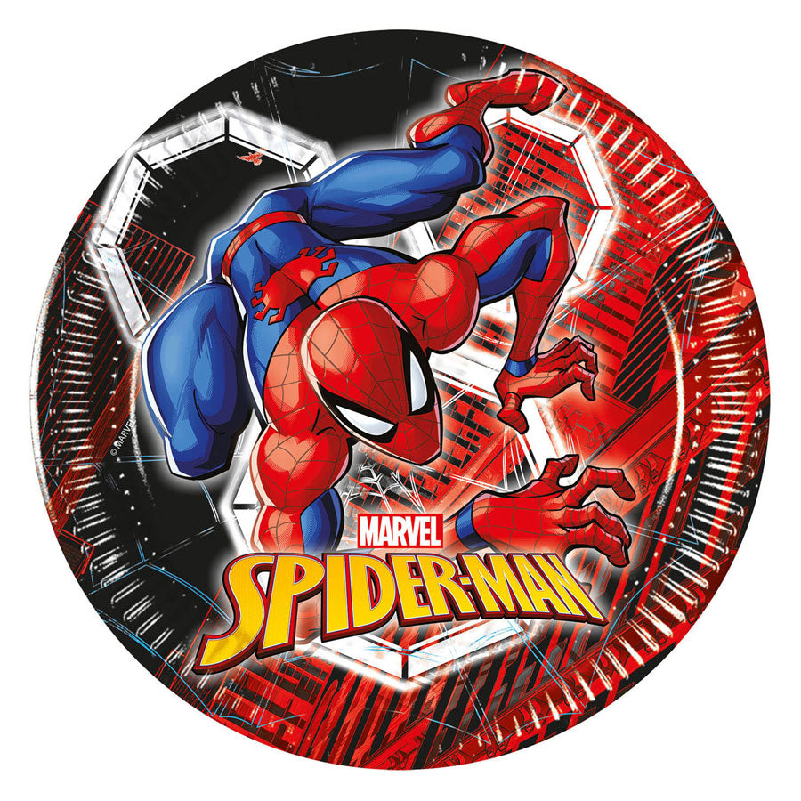 Globos Papieren borden 20cm spiderman world of web - 8st.