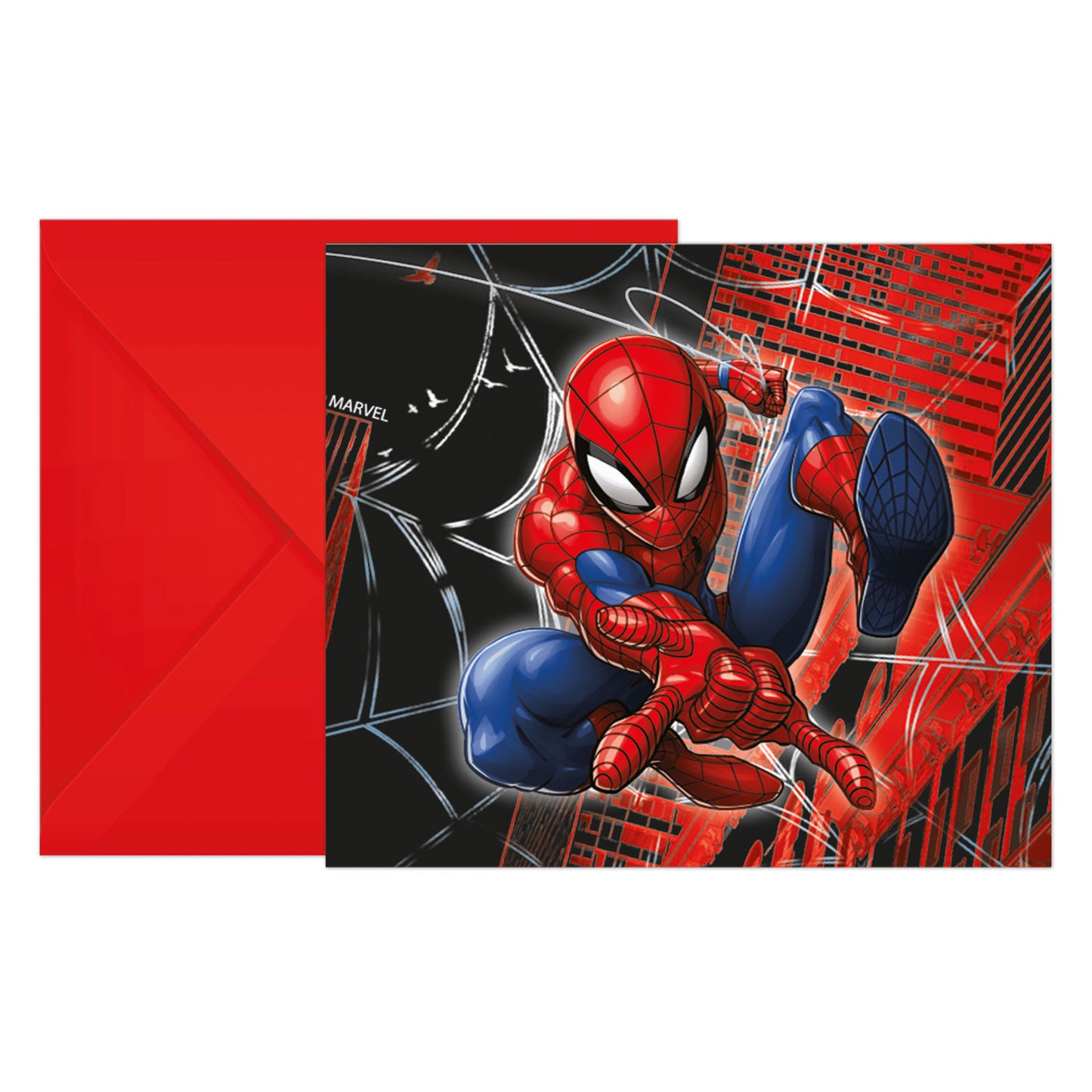 Globos Uitnodigingen met enveloppen spiderman wolrd of web - 6st.