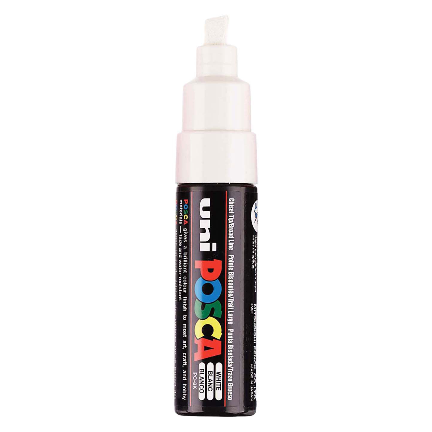 Uni Posca verfmarker 8k wit - beitelpunt 8mm