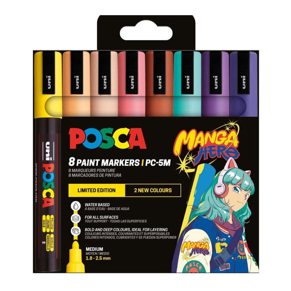 Uni Posca pc5m markers set manga hero - 8st.