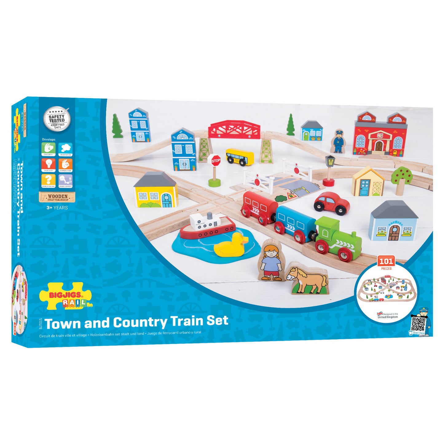 BIGJIGS houten treinset stad en land, 101dlg.