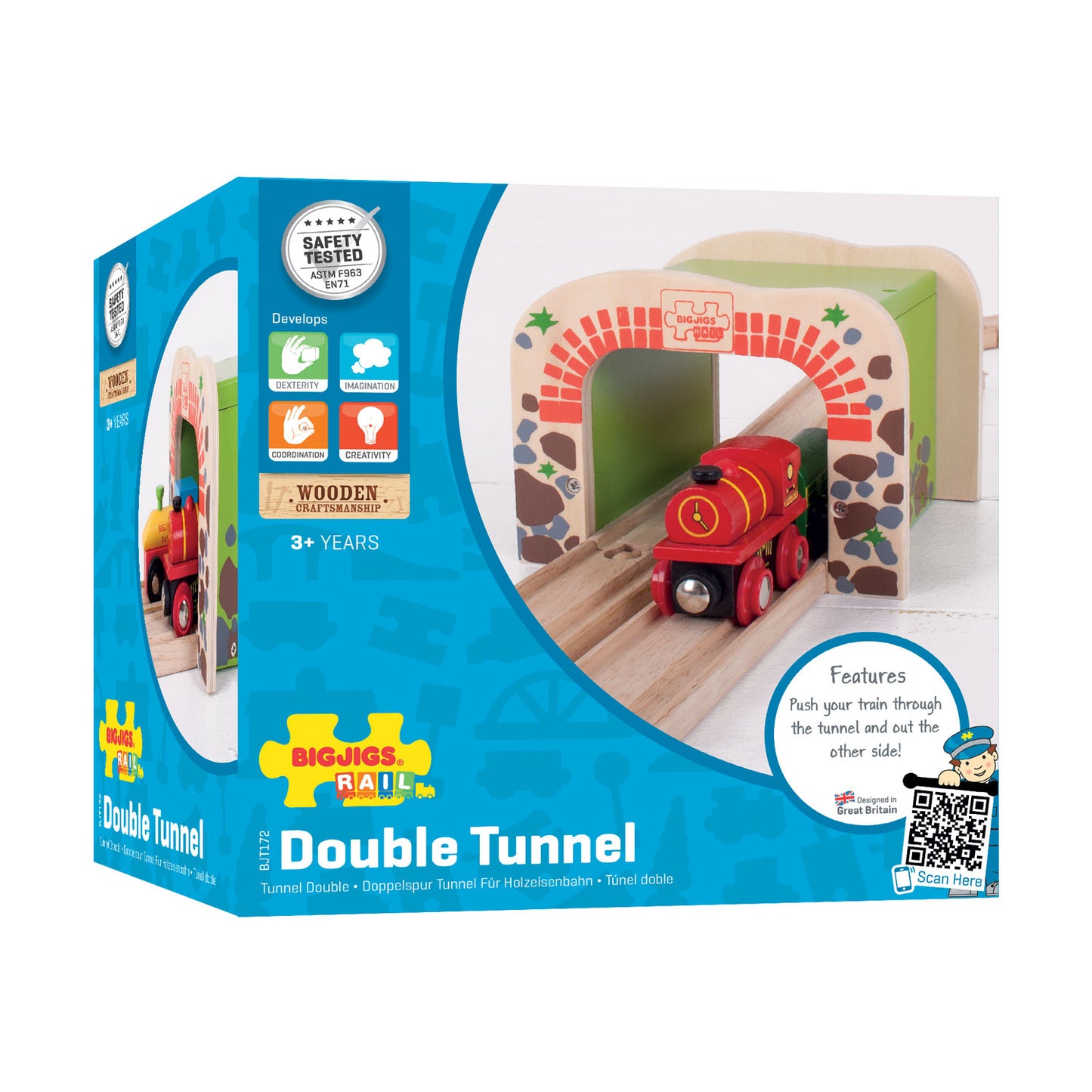 BIGJIGS Houten rails - dubbelspoor tunnel