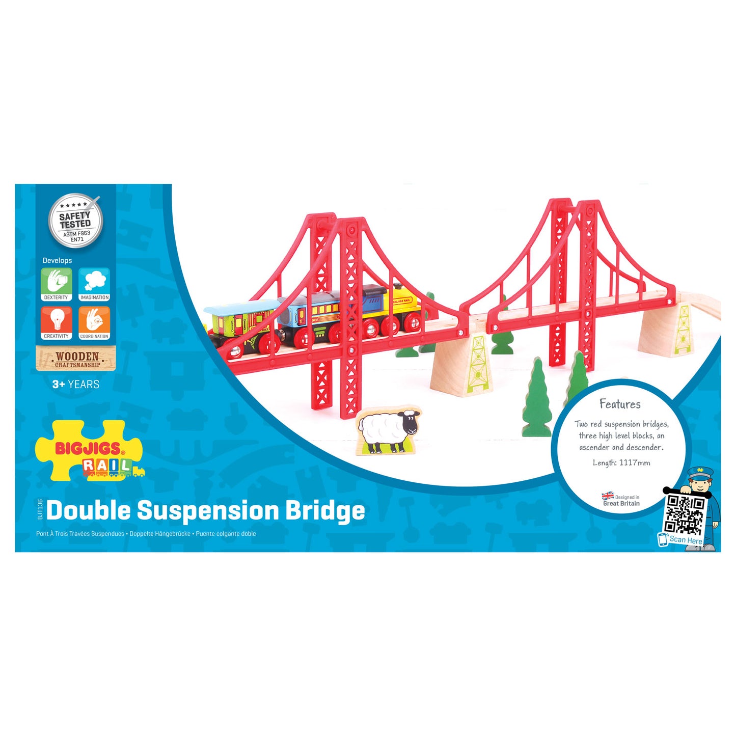 BIGJIGS Houten rails - dubbele hangbrug, 7dlg.