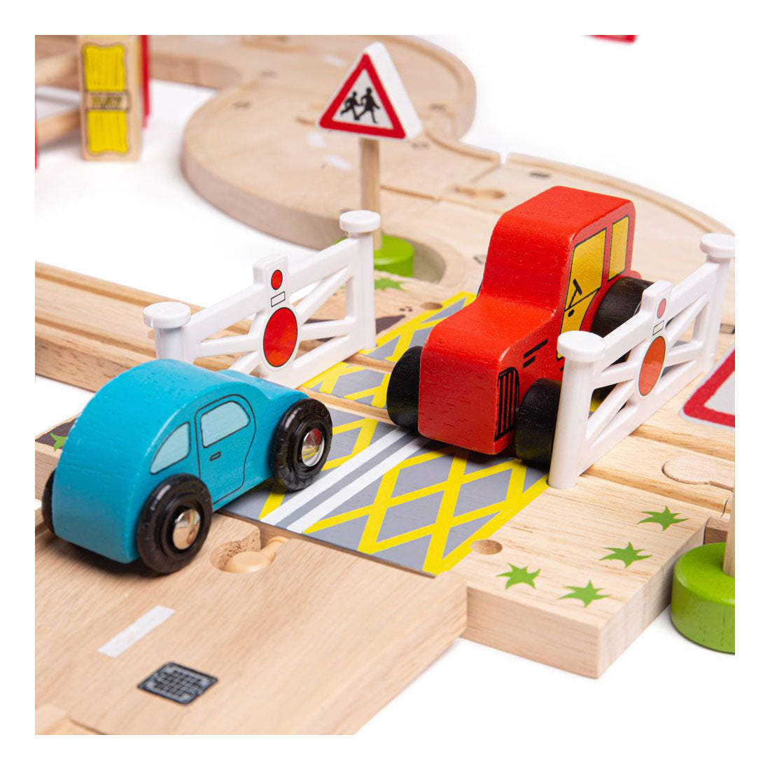 BIGJIGS houten weg en treinset platteland, 80dlg.