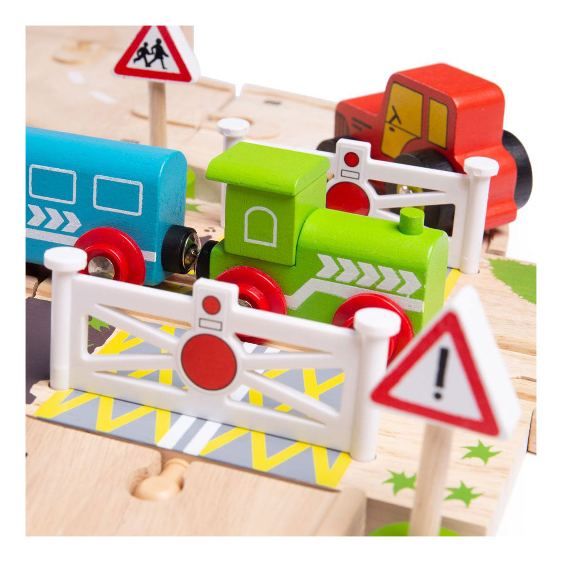 BIGJIGS houten weg en treinset platteland, 80dlg.